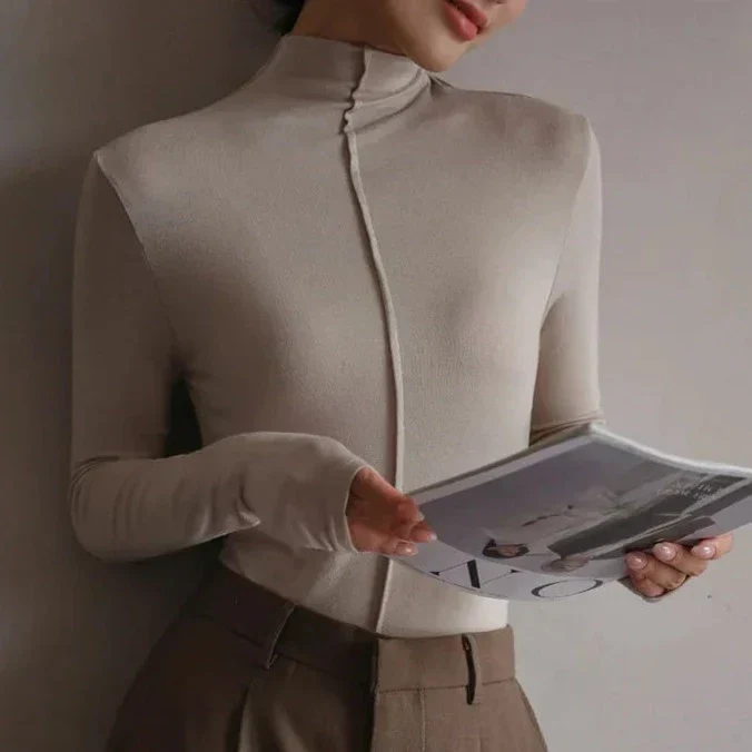 Women's Turtleneck – Slim Fit – Stretch Fabric – Long Sleeves - Image 2