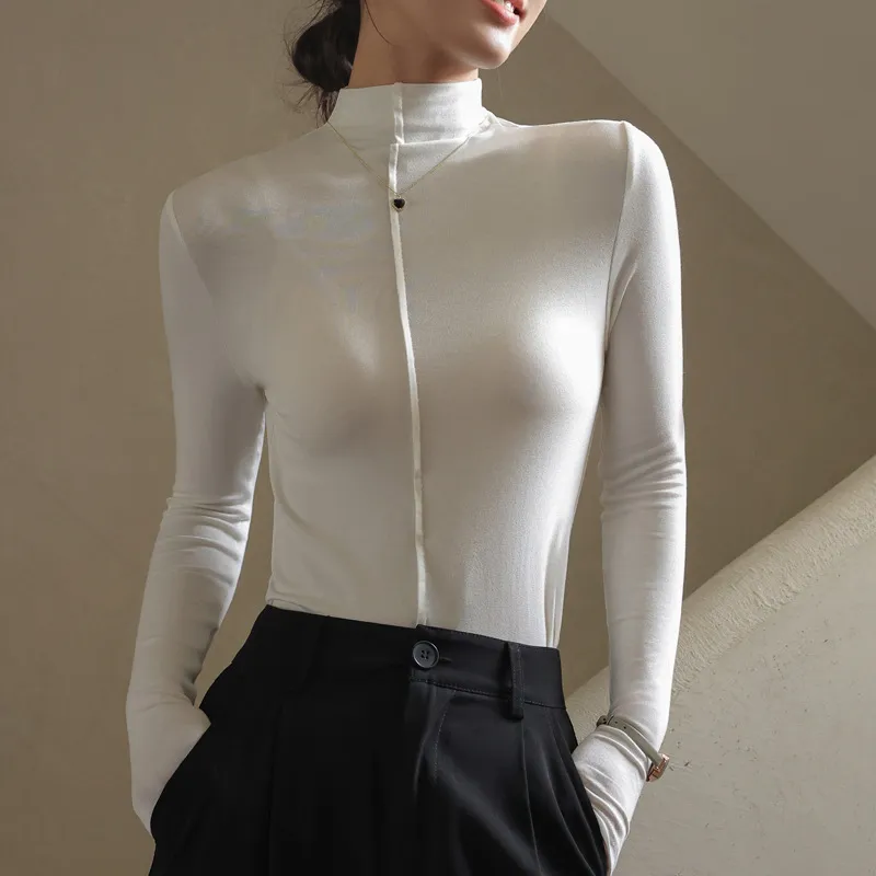 Women's Turtleneck – Slim Fit – Stretch Fabric – Long Sleeves - Image 3