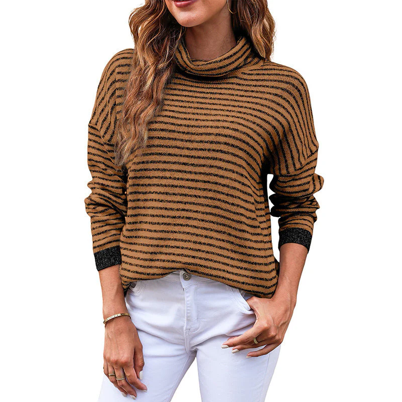 Ladies Turtleneck Sweater – Relaxed Fit – Wool Blend – Striped – Ribbed Edges - Image 4