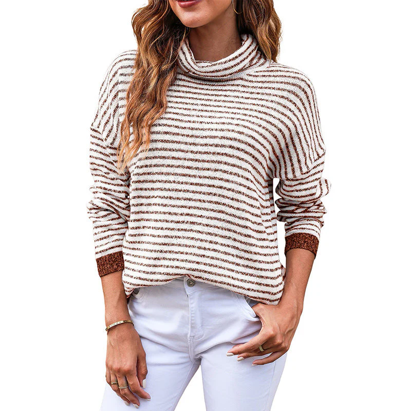 Ladies Turtleneck Sweater – Relaxed Fit – Wool Blend – Striped – Ribbed Edges - Image 5