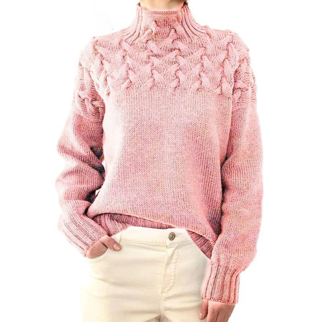 Women's Turtleneck – Wool Mix – Relaxed Fit – Chunky Cable Knit - Image 2