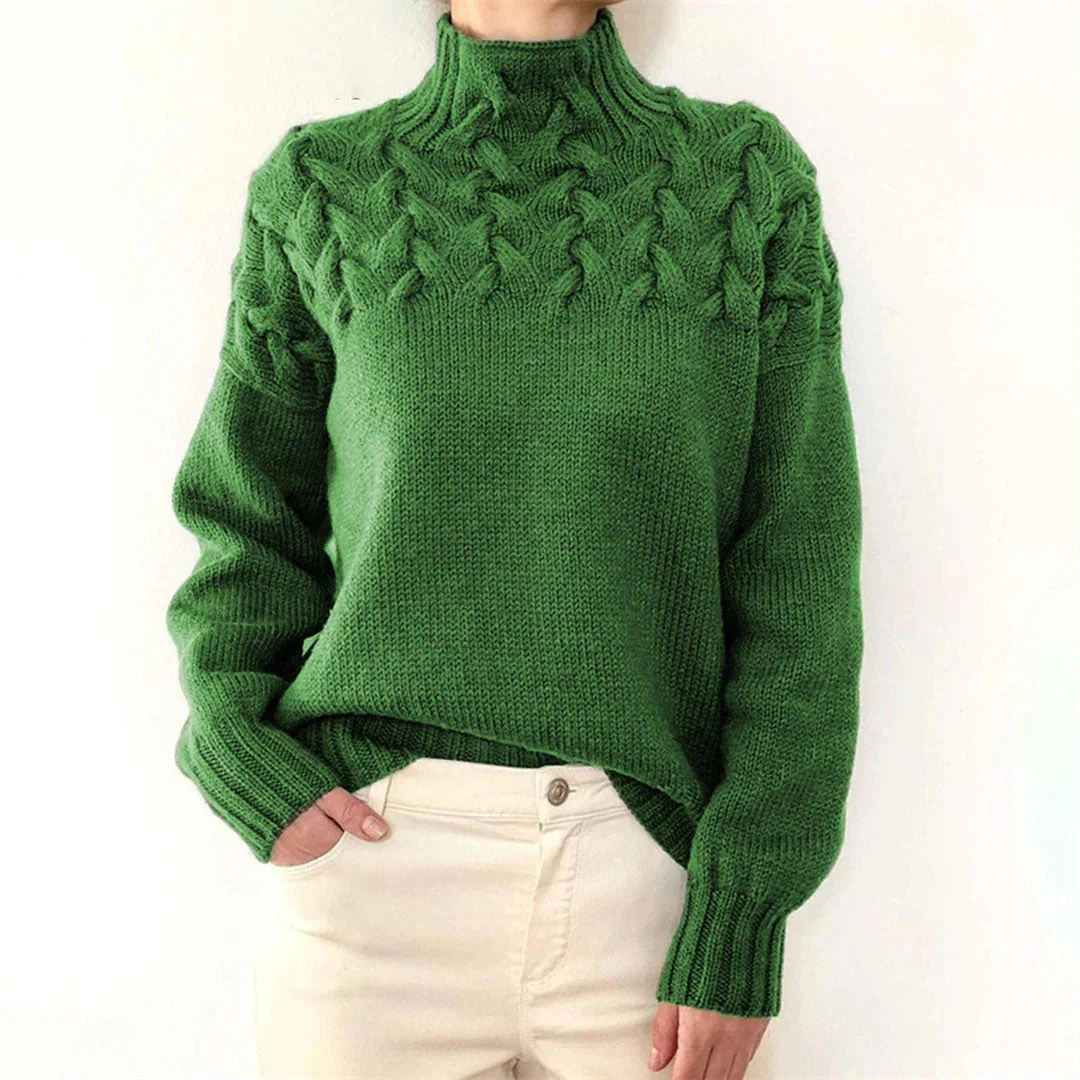 Women's Turtleneck – Wool Mix – Relaxed Fit – Chunky Cable Knit - Image 3