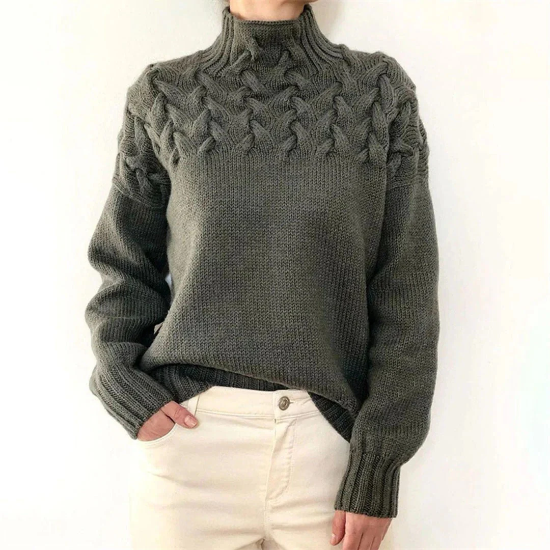 Women's Turtleneck – Wool Mix – Relaxed Fit – Chunky Cable Knit - Image 4