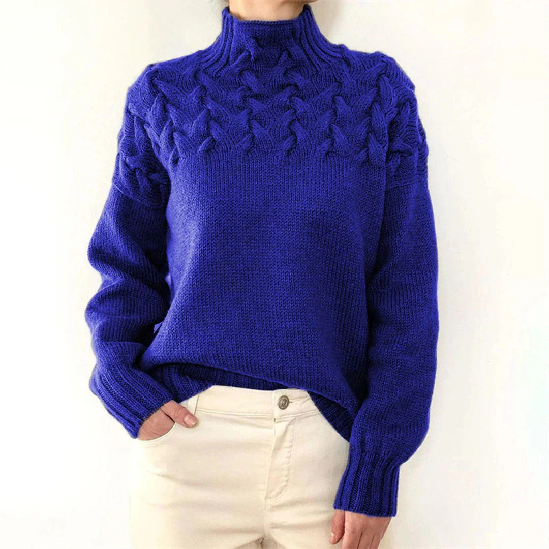 Women's Turtleneck – Wool Mix – Relaxed Fit – Chunky Cable Knit - Image 5