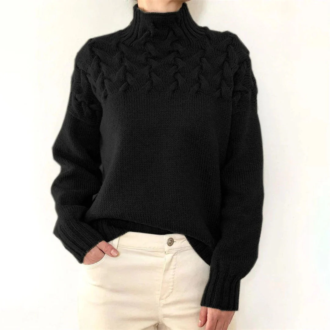 Women's Turtleneck – Wool Mix – Relaxed Fit – Chunky Cable Knit - Image 6