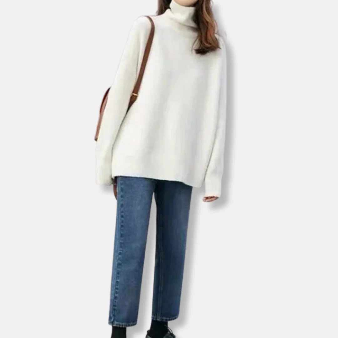 Women's Turtleneck – Wool Blend – Relaxed Fit – Ribbed Cuffs – Hip Length - Image 2