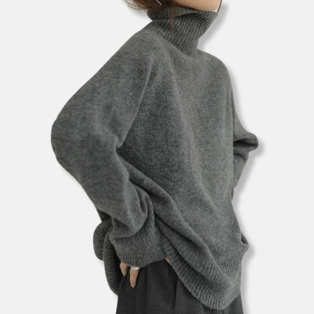 Women's Turtleneck – Wool Blend – Relaxed Fit – Ribbed Cuffs – Hip Length - Image 3
