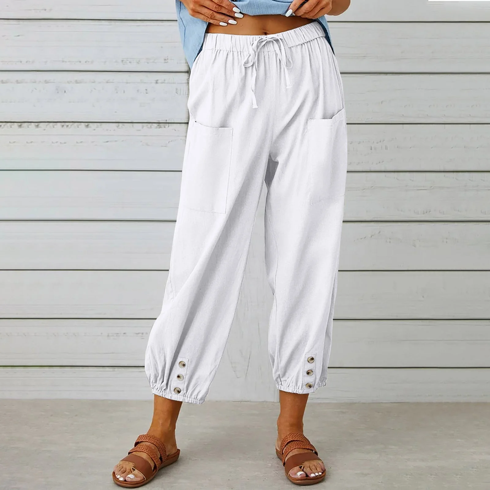 Women's Cropped Pants – High Waist – Loose Fit – Drawstring Waist – Breathable Fabric - Image 4