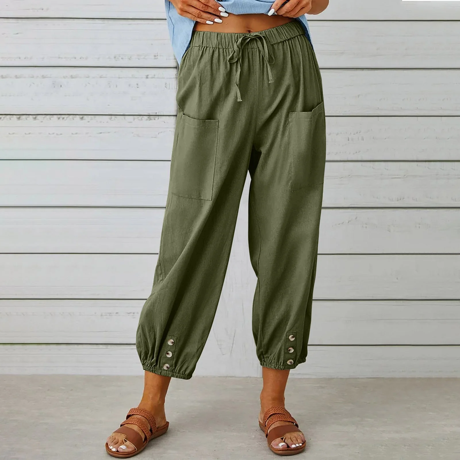 Women's Cropped Pants – High Waist – Loose Fit – Drawstring Waist – Breathable Fabric - Image 5