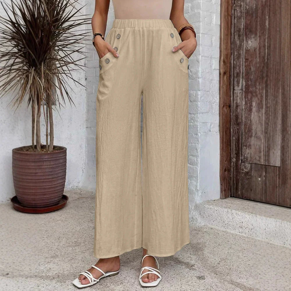 Women's Cropped Pants – Wide Legs – Elastic Waist – Breathable Casual Fit - Image 3