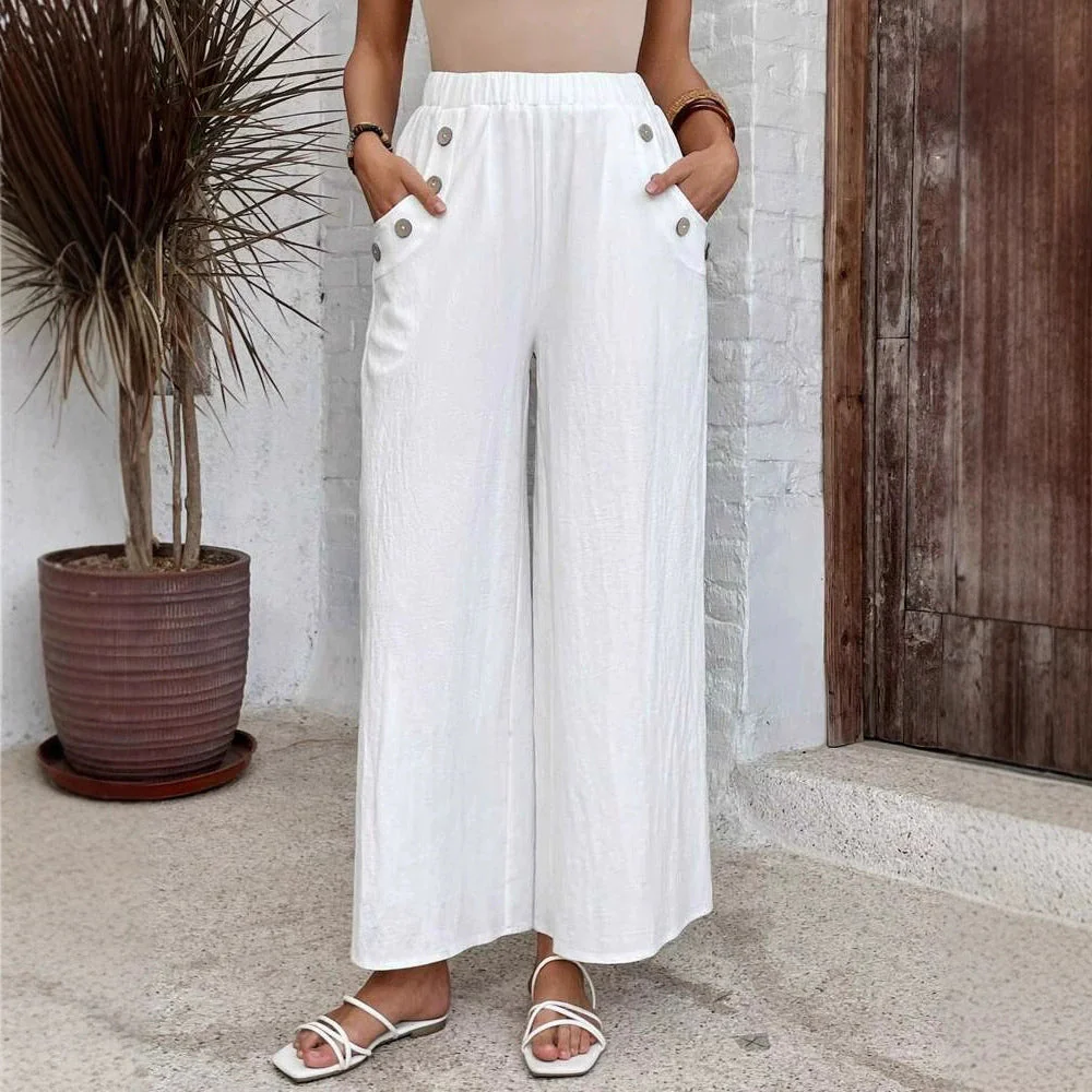 Women's Cropped Pants – Wide Legs – Elastic Waist – Breathable Casual Fit - Image 5