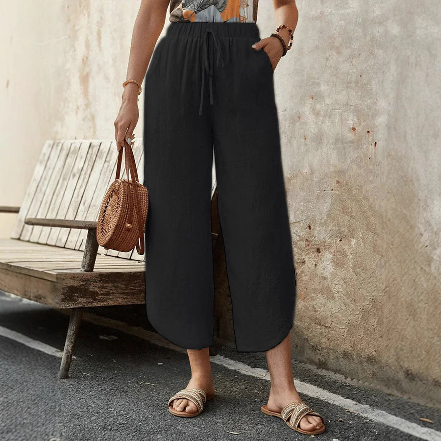 Women's Culotte Pants – High Waist – Wide Legs – Breathable Fabric – Drawstring Waistband - Image 2