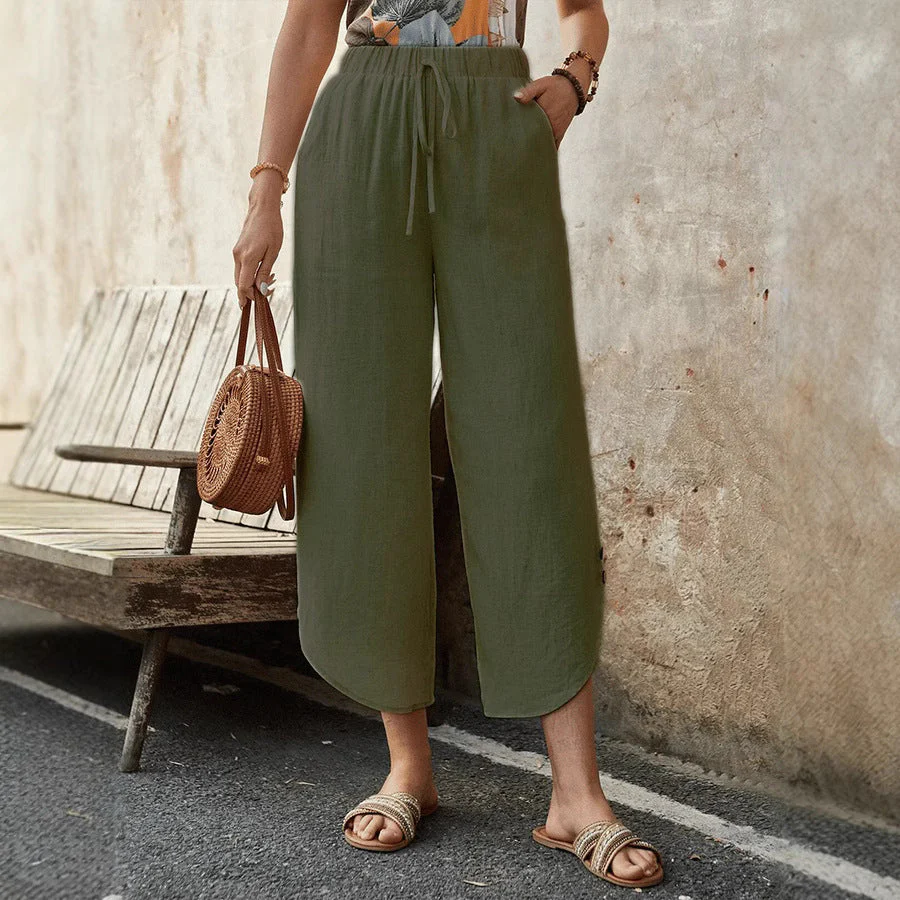 Women's Culotte Pants – High Waist – Wide Legs – Breathable Fabric – Drawstring Waistband - Image 3