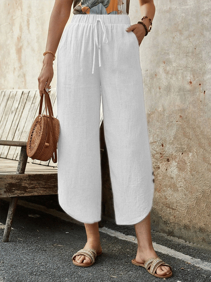 Women's Culotte Pants – High Waist – Wide Legs – Breathable Fabric – Drawstring Waistband - Image 4