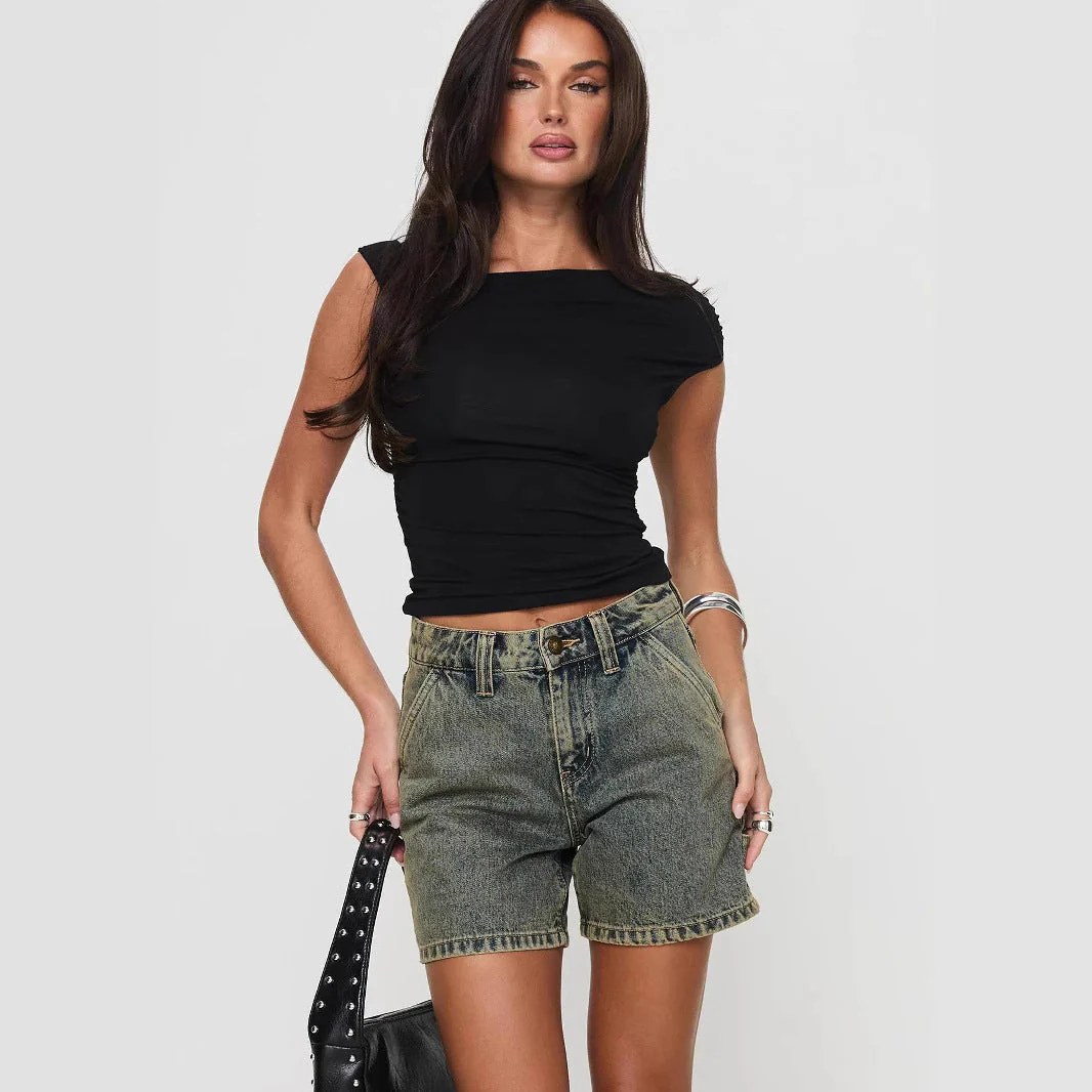 Women's Denim Shorts – Relaxed Fit – Mid-Rise – Five Pockets – Casual Style - Image 4