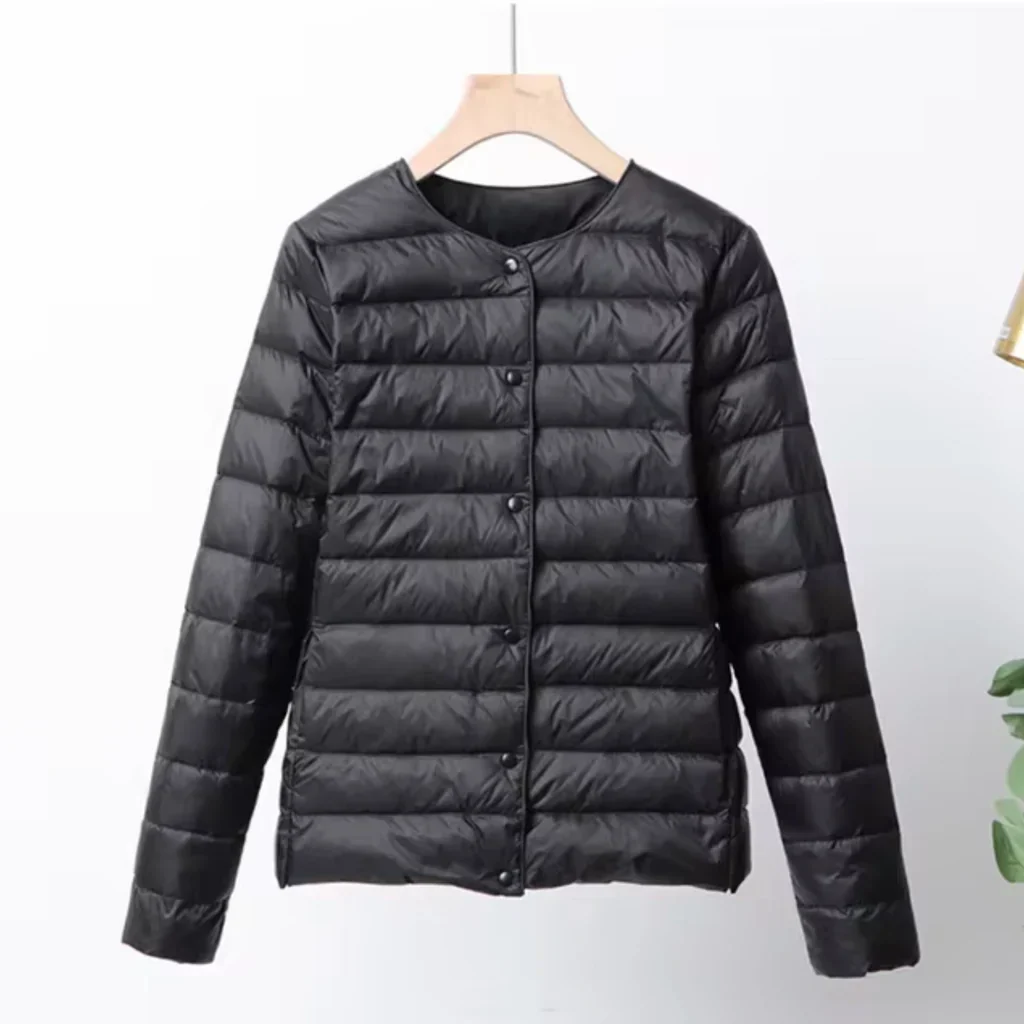 Women's Down Jacket – Slim Fit – Lightweight – Padded – Hip Length – Button Closure - Image 2