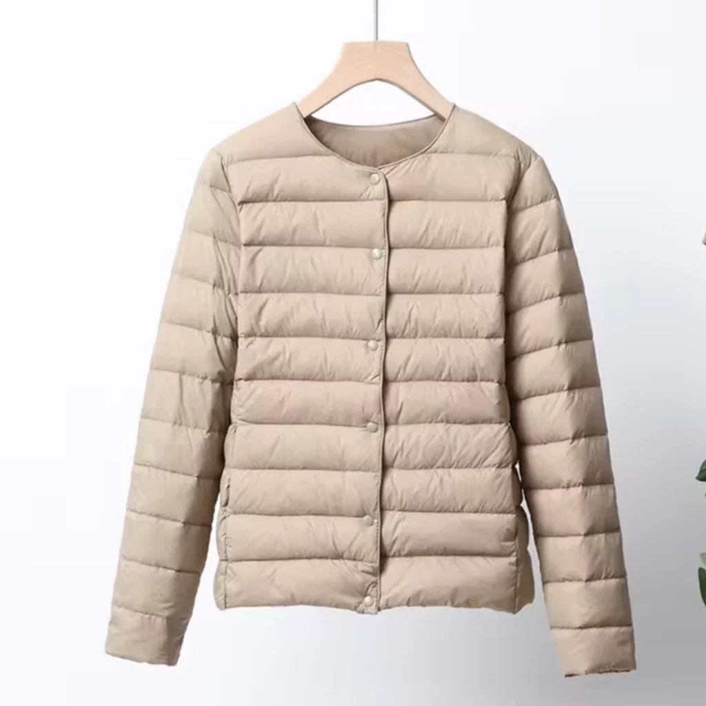 Women's Down Jacket – Slim Fit – Lightweight – Padded – Hip Length – Button Closure - Image 5