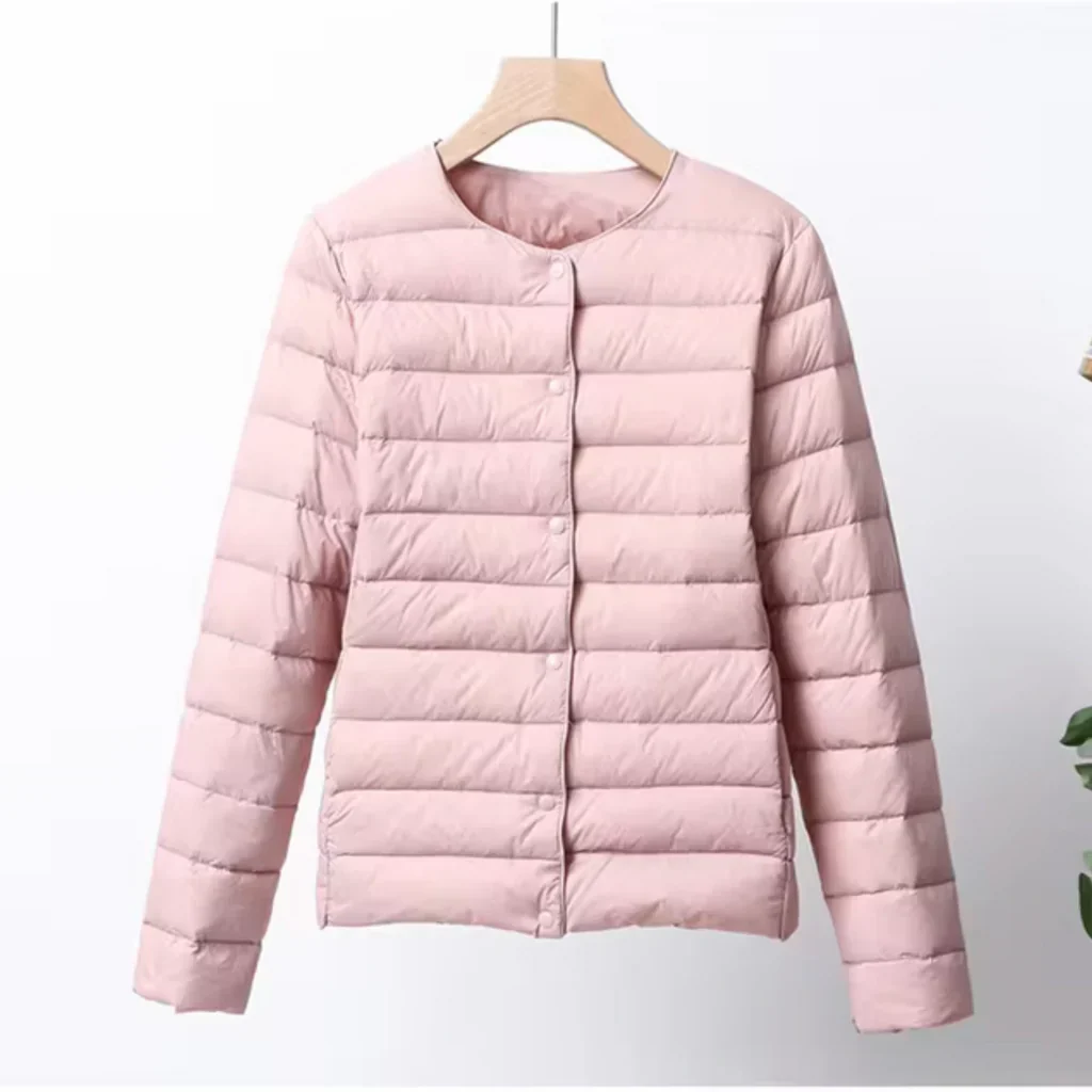 Women's Down Jacket – Slim Fit – Lightweight – Padded – Hip Length – Button Closure - Image 6