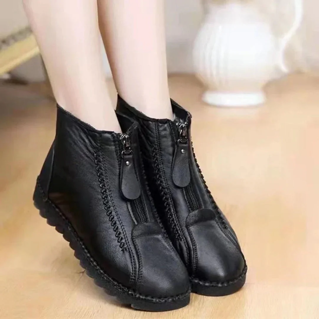 Women's Ankle Boots – Faux Leather – Front Zip – Chunky Sole – Casual Fit - Image 2