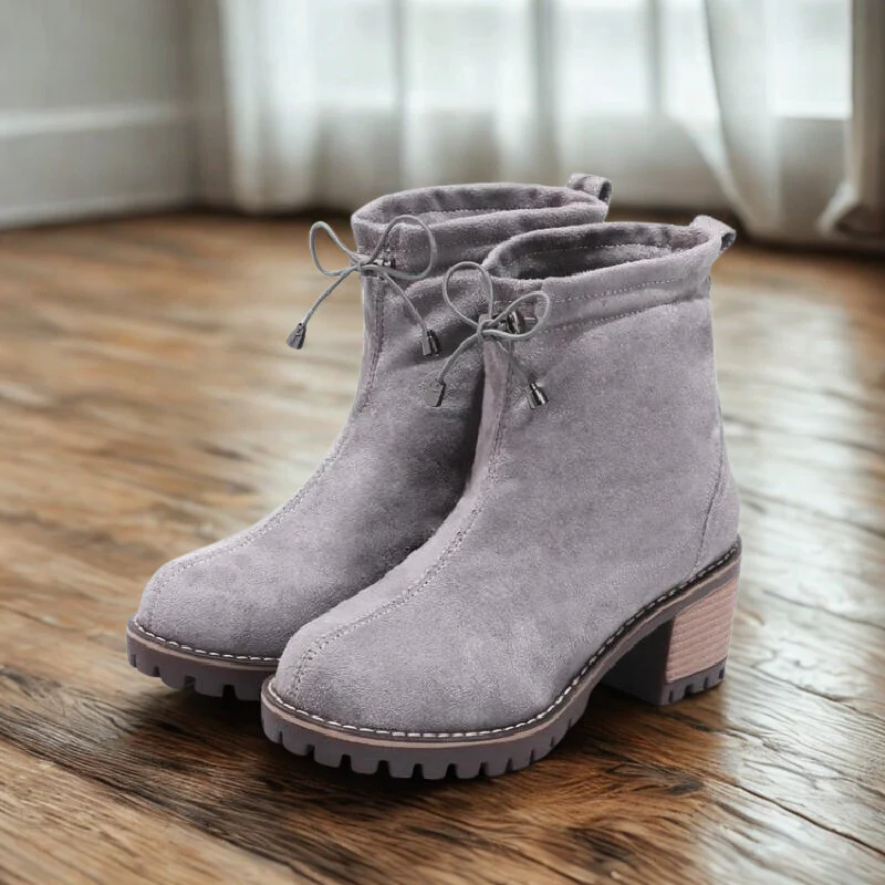 Women's Ankle Boots – Suede Look – Block Heel – Profiled Sole – Lace-Up Closure – Casual Fit - Image 2