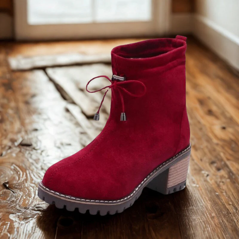 Women's Ankle Boots – Suede Look – Block Heel – Profiled Sole – Lace-Up Closure – Casual Fit - Image 3