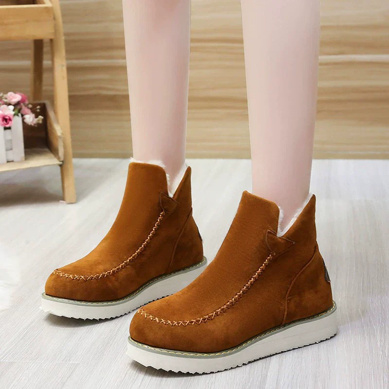 Women's Ankle Boots – Suede look – Slip-on – Plush Lining – Thick Platform Sole - Image 2