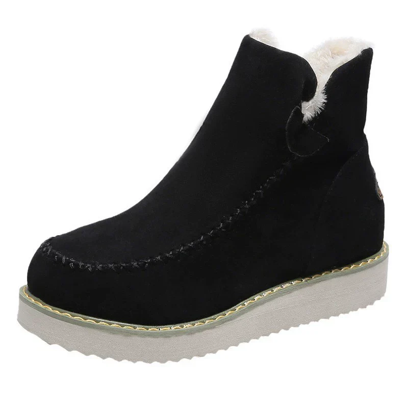 Women's Ankle Boots – Suede look – Slip-on – Plush Lining – Thick Platform Sole - Image 3