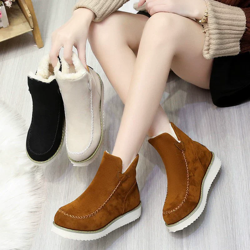 Women's Ankle Boots – Suede look – Slip-on – Plush Lining – Thick Platform Sole - Image 4