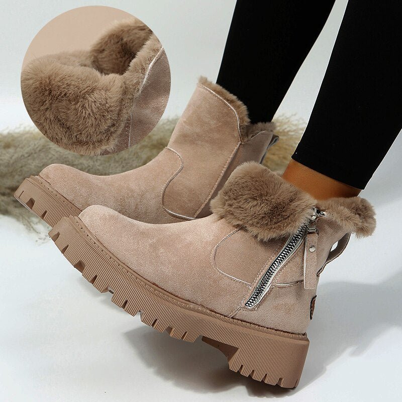 Women's Ankle Boots – Suede-look – Warm Lining – Anti-slip Sole – Side Zipper - Image 3
