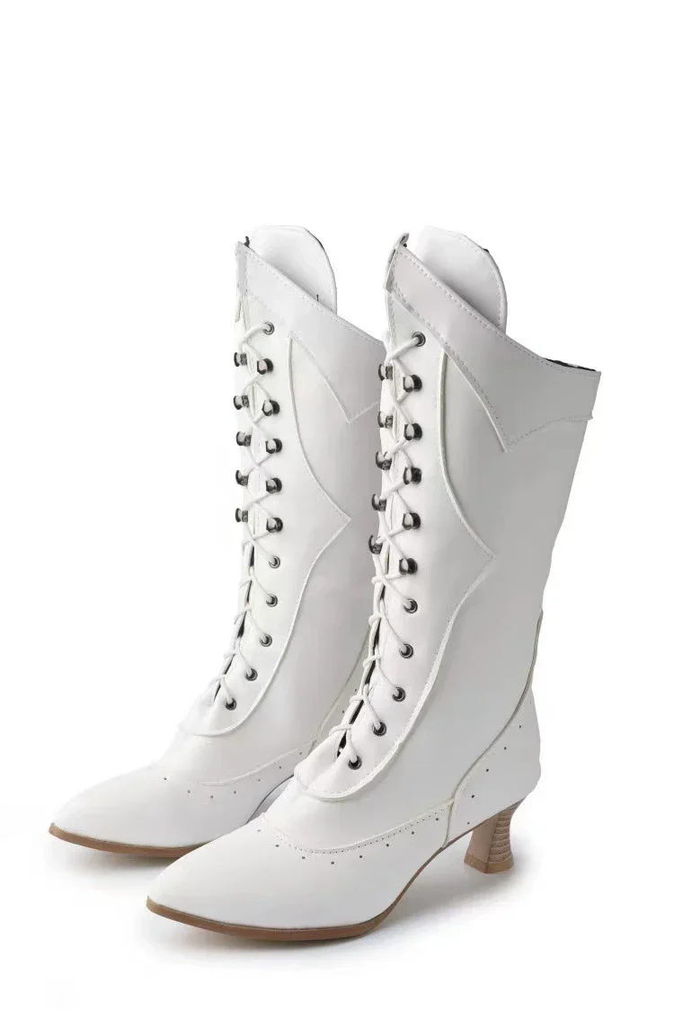 Women's Ankle Boots – Brogue Details – Pointed Toe – Lace-up Closure – Curved Heel - Image 3