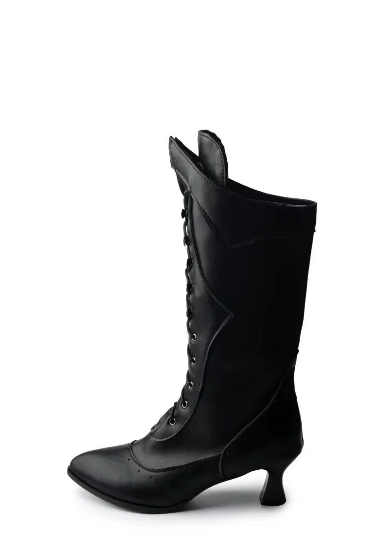Women's Ankle Boots – Brogue Details – Pointed Toe – Lace-up Closure – Curved Heel - Image 4