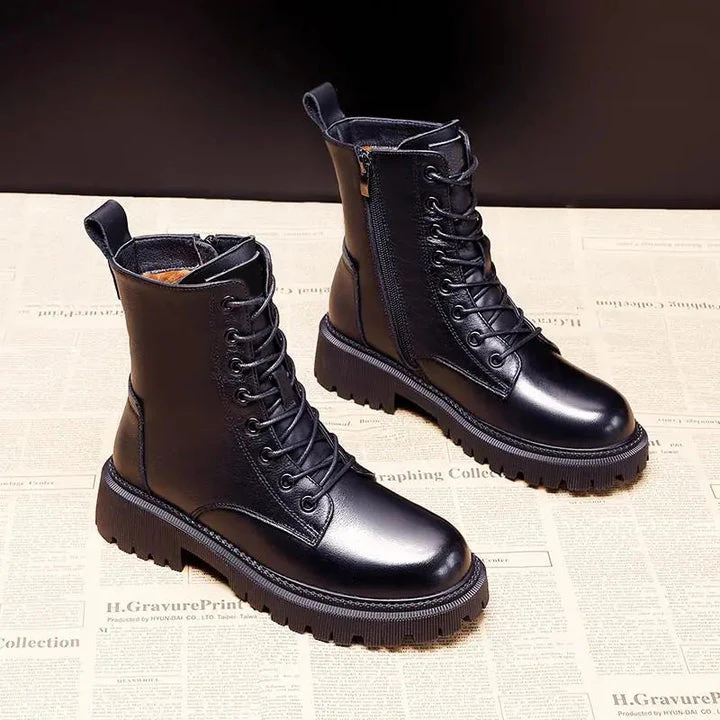 Women's Ankle Boots – High Model – Faux Leather – Lace-Up Closure – Warm Lining - Image 2