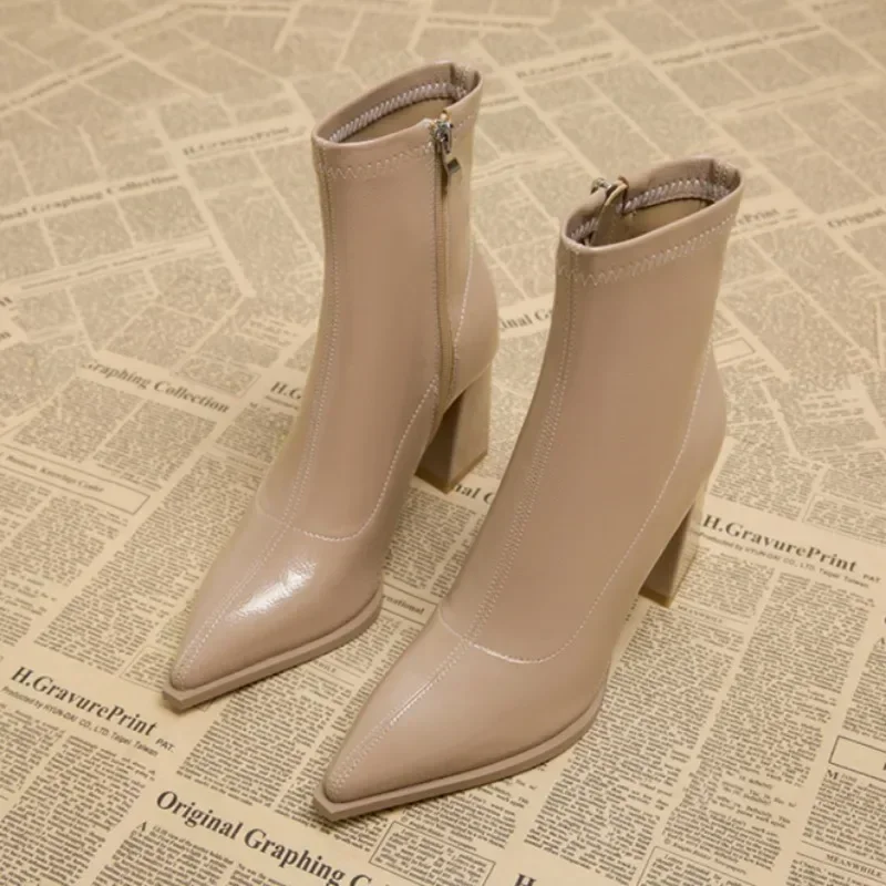 Women's Ankle Boots - Classic High Heels with Side Zipper - Image 2