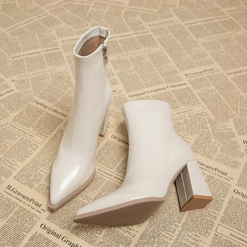 Women's Ankle Boots - Classic High Heels with Side Zipper - Image 3
