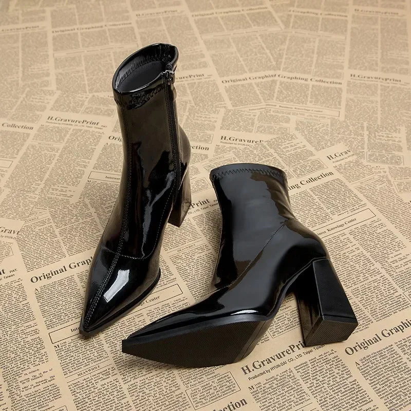 Women's Ankle Boots - Classic High Heels with Side Zipper - Image 4