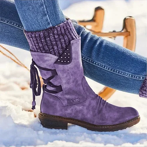 Ladies Ankle Boots – Knitted Cuff – Studs – Decorative Back Lace Closure - Image 3