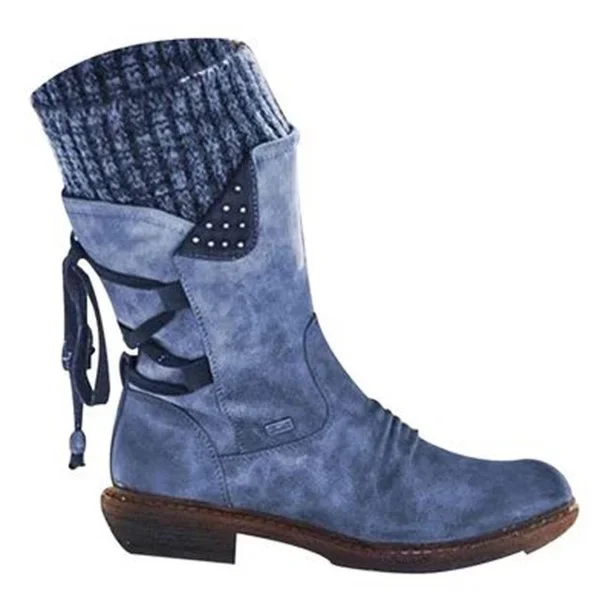 Ladies Ankle Boots – Knitted Cuff – Studs – Decorative Back Lace Closure - Image 4