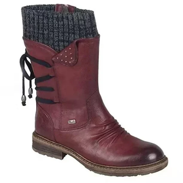 Ladies Ankle Boots – Knitted Cuff – Studs – Decorative Back Lace Closure - Image 5