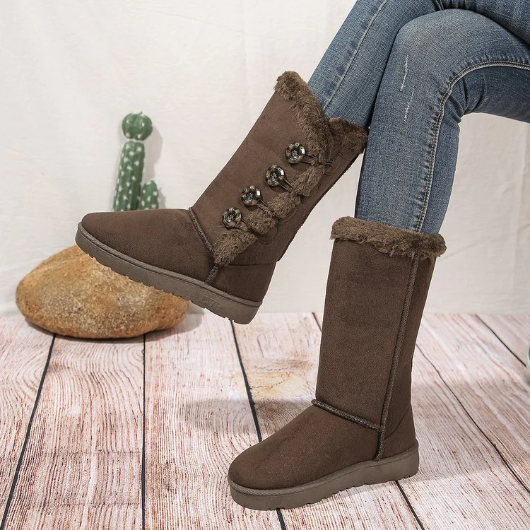 Women's Ankle Boots – Leather-Look – Plush Lining – Mid-Calf – Flat Sole - Image 2