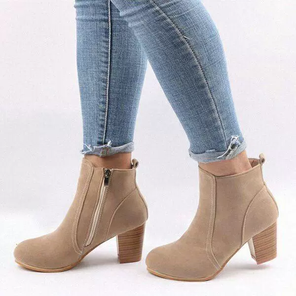 Women's Ankle Boots – Slim Fit – Suede Look – Pointed Toe – Block Heel – Zipper Closure - Image 2