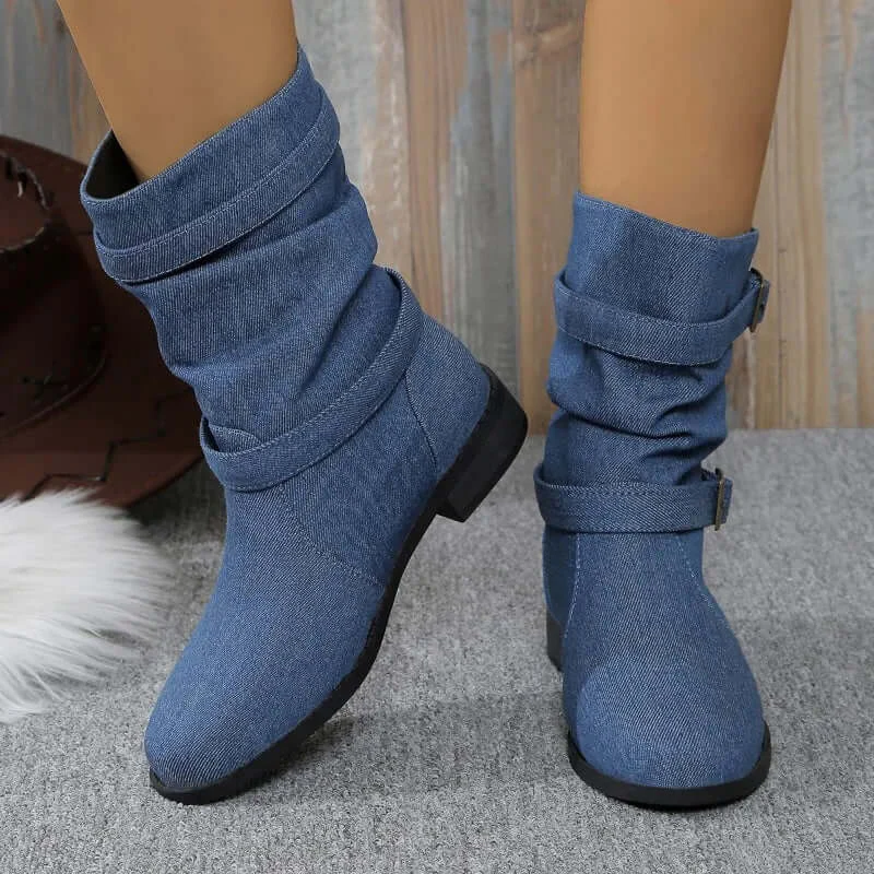 Women's Ankle Boots – Slouchy Fit – Flat Sole – Buckle Detail – Casual Look - Image 2