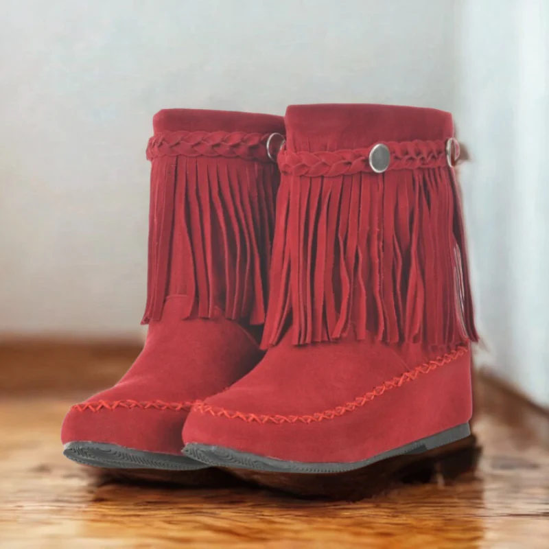 Women's Ankle Boots – Suede Look – Fringe – Braided Band – Flat Sole - Image 4