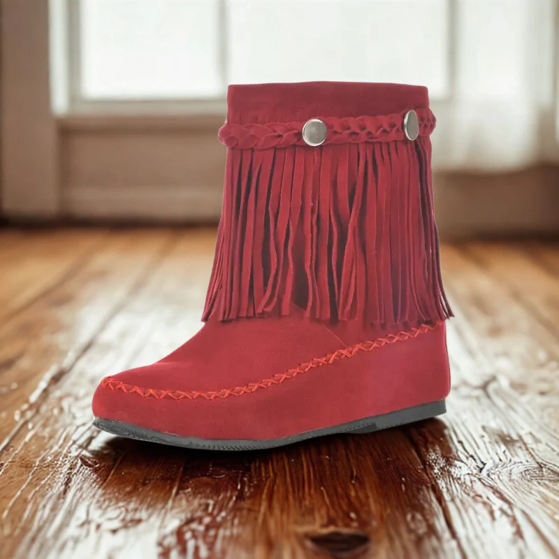 Women's Ankle Boots – Suede Look – Fringe – Braided Band – Flat Sole - Image 5