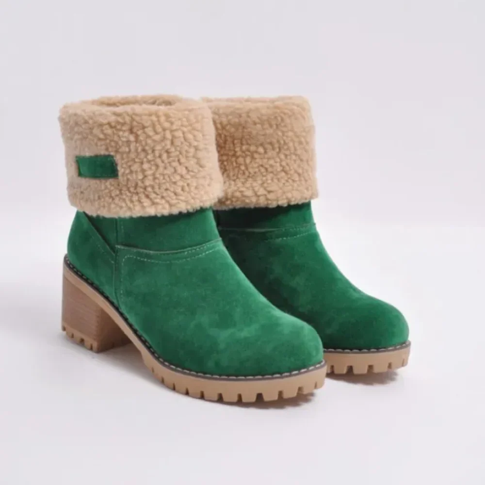 Women's Ankle Boots – Suede Look – Shearling Collar – Chunky Heel – Grip Sole - Image 2