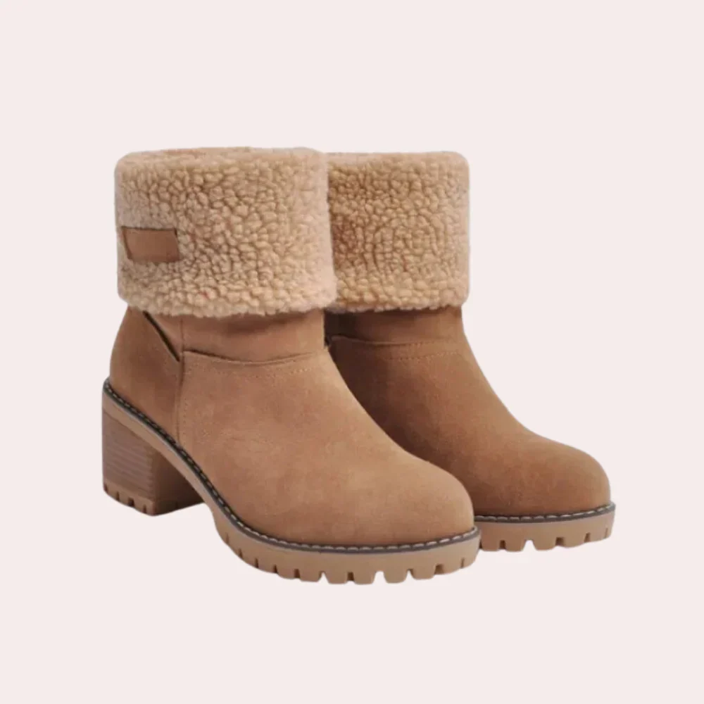 Women's Ankle Boots – Suede Look – Shearling Collar – Chunky Heel – Grip Sole - Image 3
