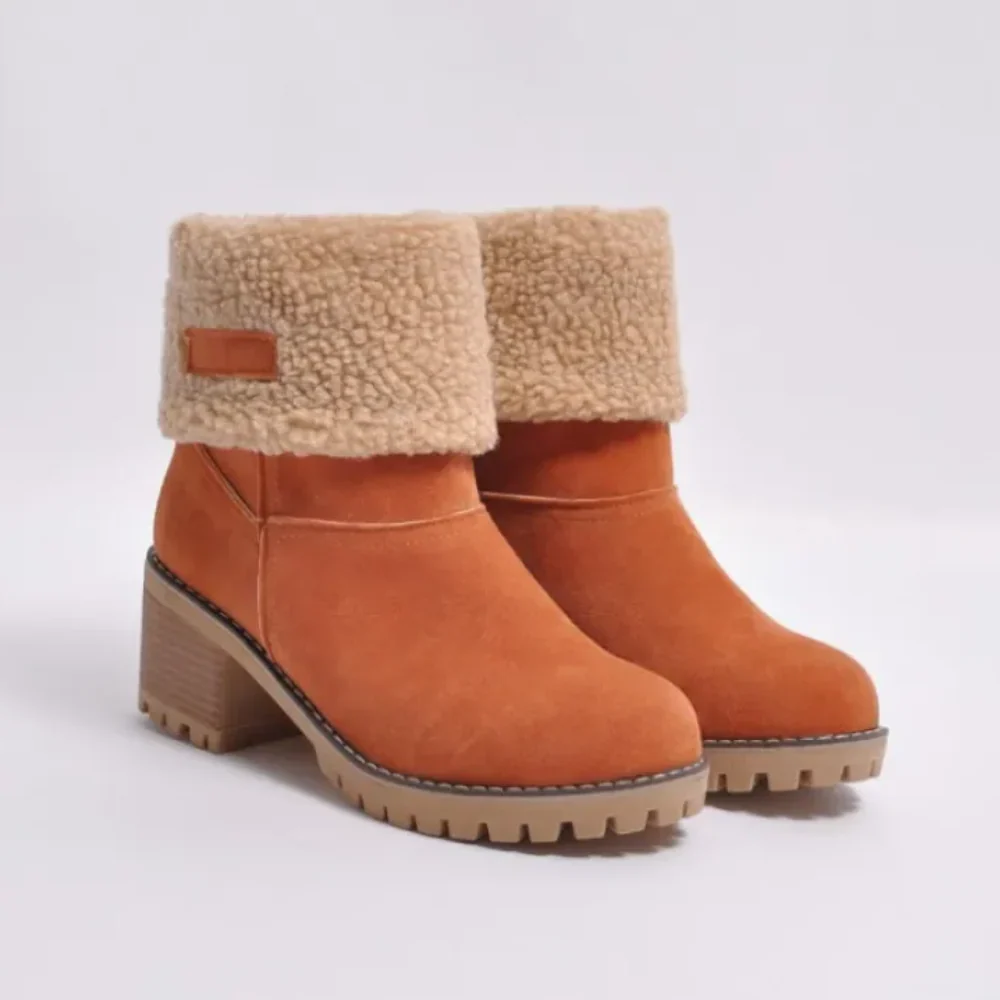 Women's Ankle Boots – Suede Look – Shearling Collar – Chunky Heel – Grip Sole - Image 4