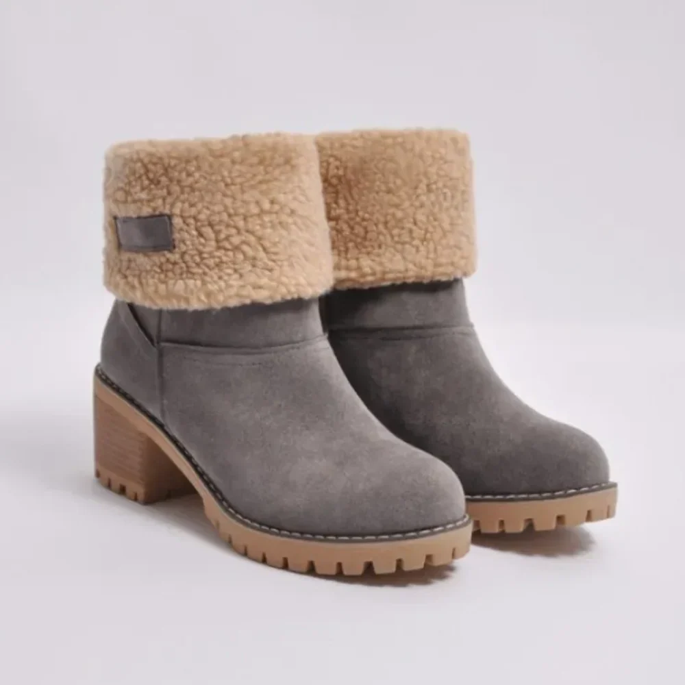 Women's Ankle Boots – Suede Look – Shearling Collar – Chunky Heel – Grip Sole - Image 5