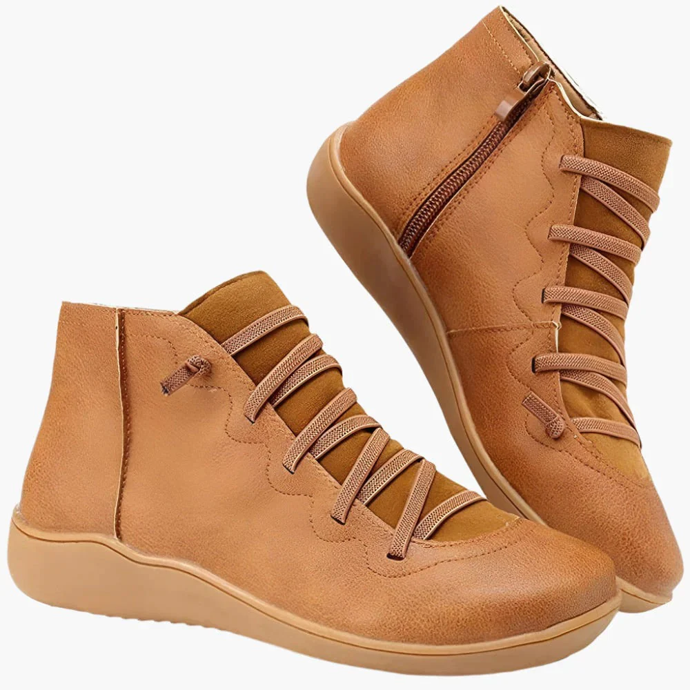 Women's Ankle Boots – Lace-Up Closure – Side Zipper – Comfortable Flat Sole – Breathable