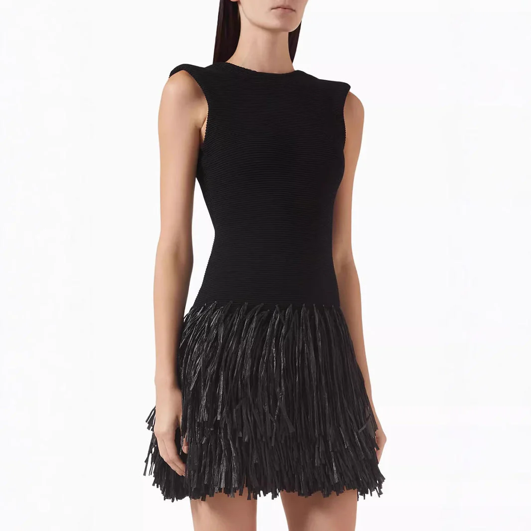 Ladies' party dress – Slim Fit – Sleeveless – Fringe skirt – Round neck – Mini length - Image 3