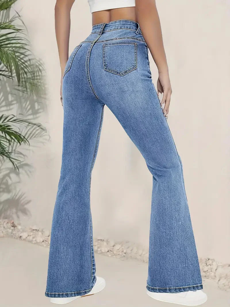 Ladies Flared Jeans – High Waist – Stretch Denim – Full Length – Retro Look - Image 2